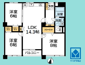 香枦園シーサイドヴィラの間取り|3LDK、専有面積86.07平米、バルコニー面積2.66平米、9階建て2階部分。2026年4月リフォーム済の大変綺麗なお部屋です。
