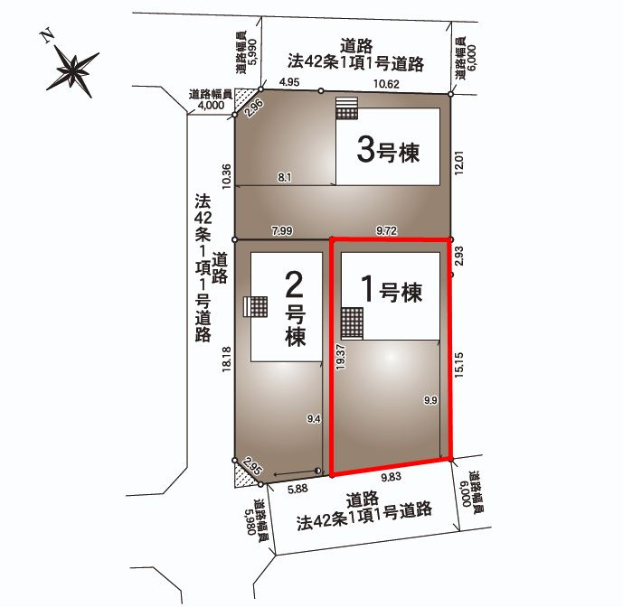 岩瀬郡鏡石町境第５　　　１号棟　　　鏡石第１小学校、鏡石中学区の区画図