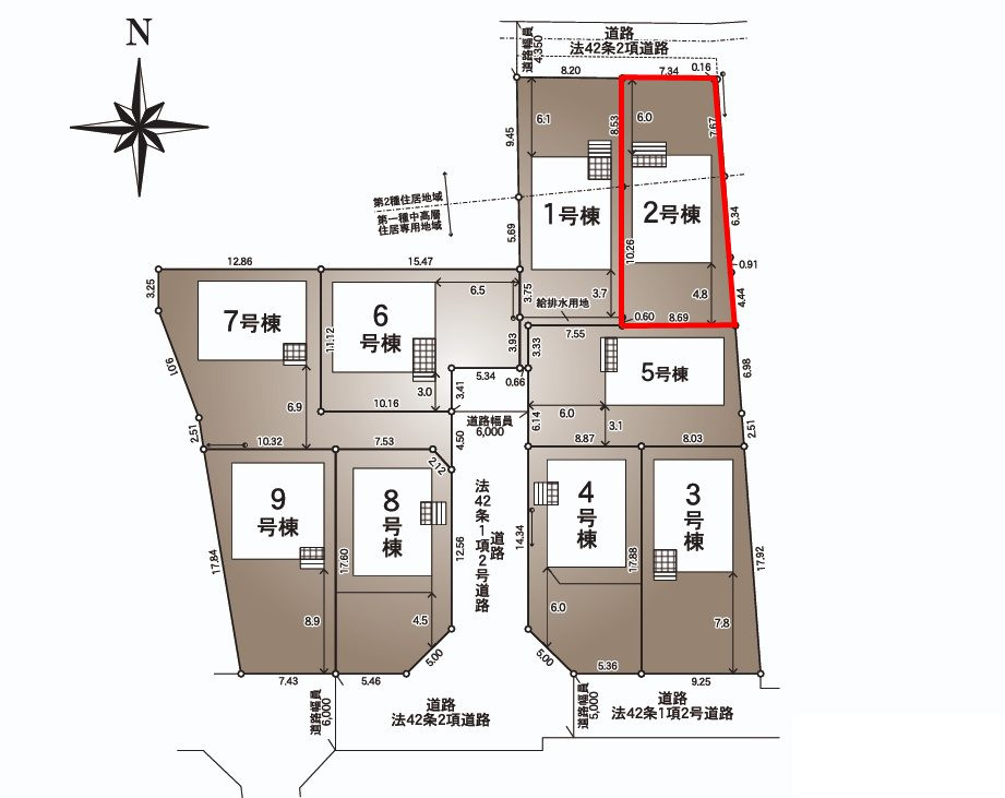 郡山市大槻町字林ノ東　　　２号棟　　　開成小学校、郡山第１中学区の区画図