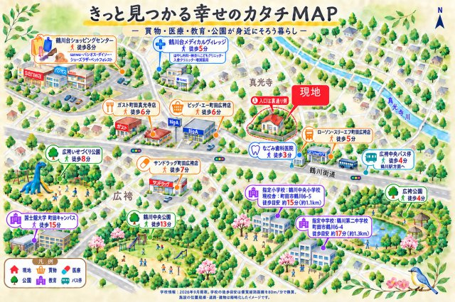 令和３年リノベ戸建　５LDK　２台Ｐの地図|バス停、学校、ショッピングセンターなども徒歩圏内で生活しやすいです