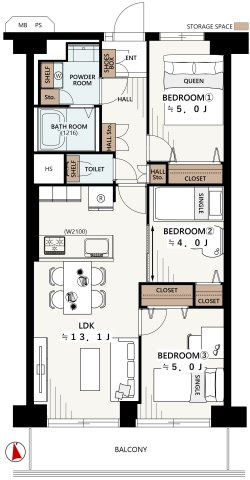 恒陽鷺ノ宮マンションの間取り|3LDK