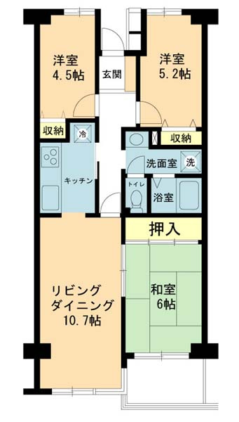 3LDK、東南向き