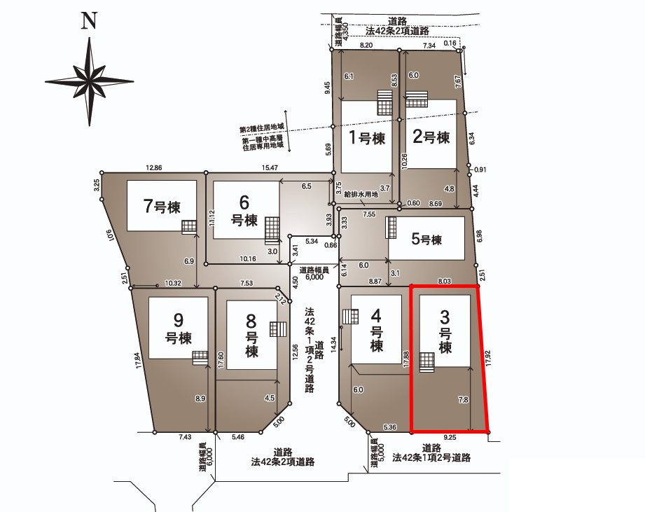 郡山市大槻町字林ノ東　　　３号棟　　　開成小学校、郡山第１中学区の区画図