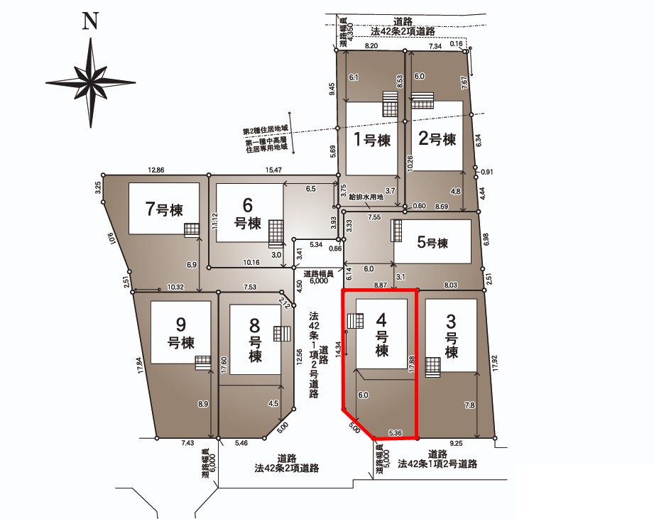 郡山市大槻町字林ノ東　　　４号棟　　　開成小学校、郡山第１中学区の区画図