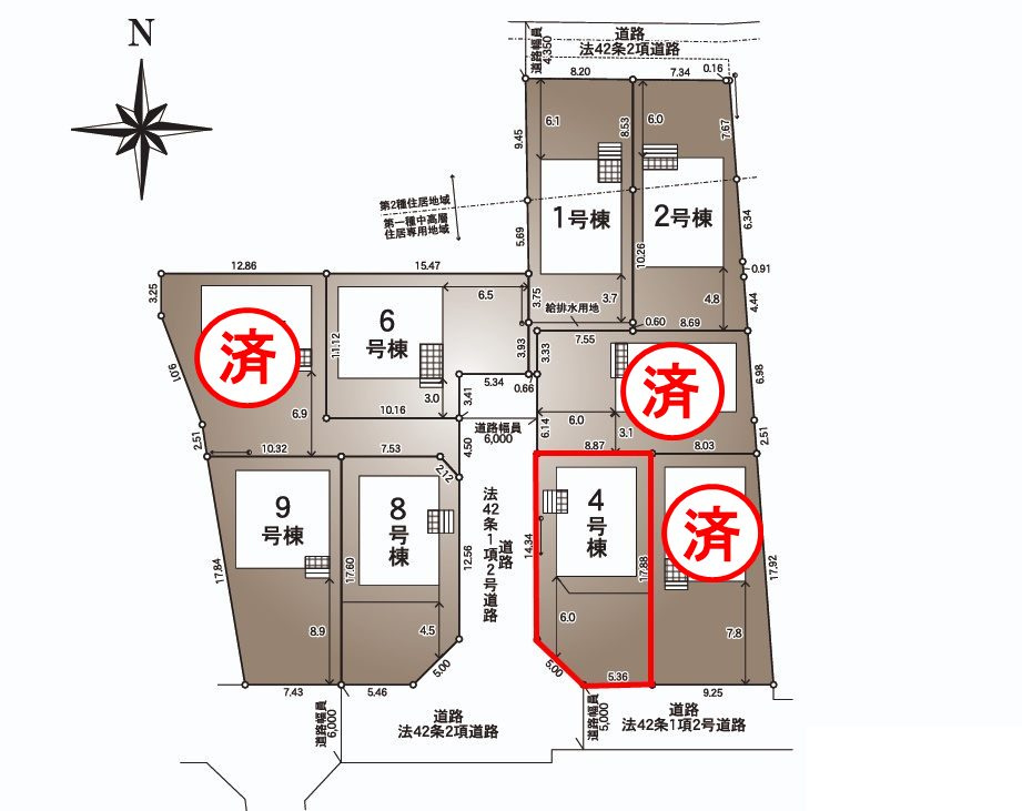 郡山市大槻町字林ノ東　　　４号棟　　　開成小学校、郡山第１中学区の区画図