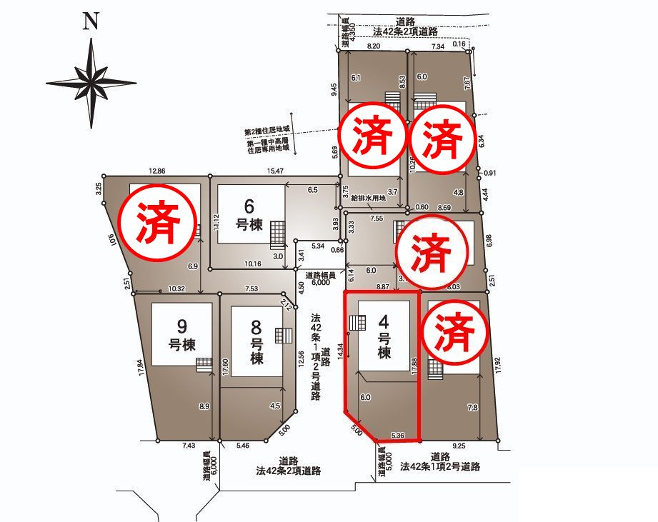 郡山市大槻町字林ノ東　　　４号棟　　　開成小学校、郡山第１中学区の区画図