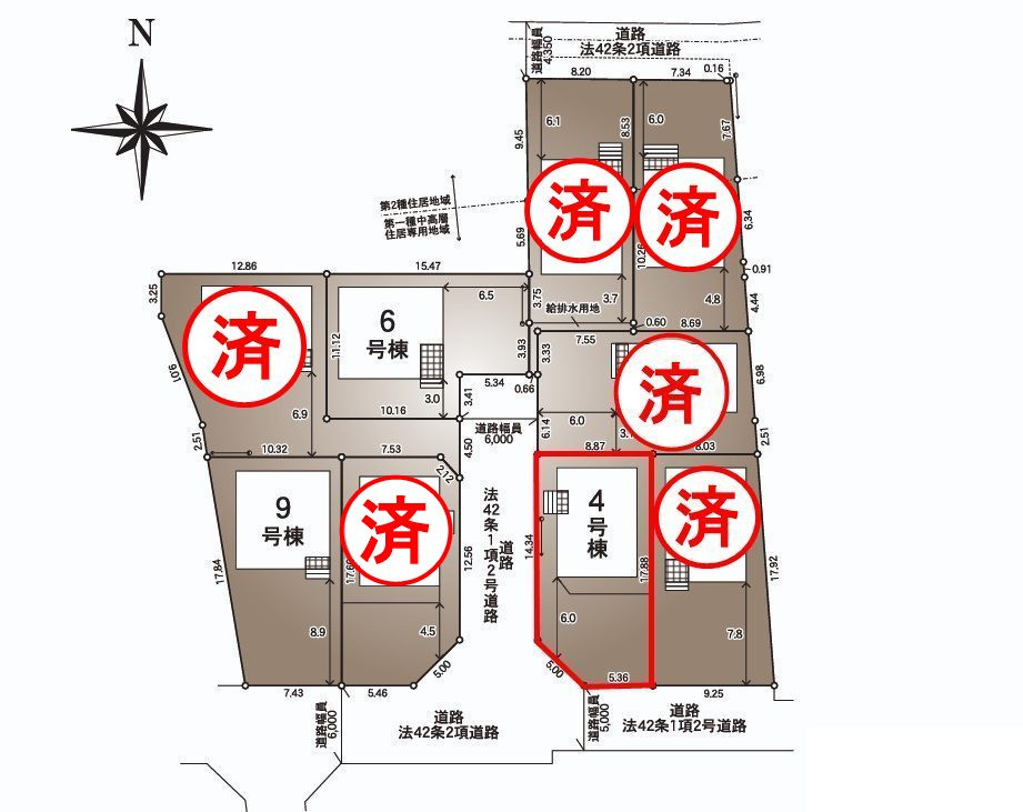 郡山市大槻町字林ノ東　　　４号棟　　　開成小学校、郡山第１中学区の区画図