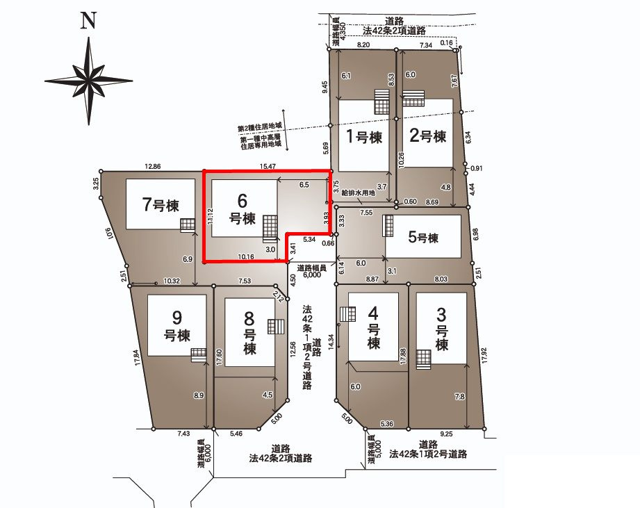 郡山市大槻町字林ノ東　　　６号棟　　　開成小学校、郡山第１中学区の区画図