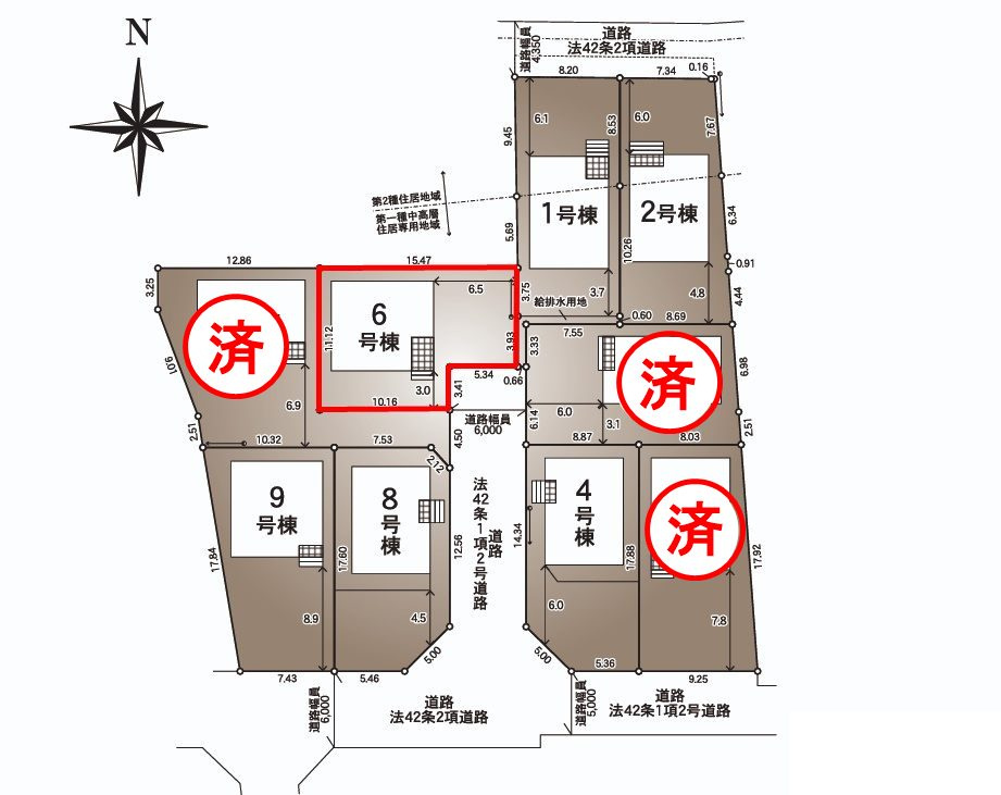 郡山市大槻町字林ノ東　　　６号棟　　　開成小学校、郡山第１中学区の区画図