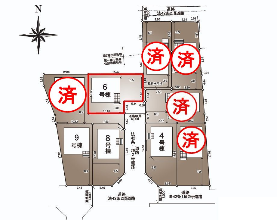 郡山市大槻町字林ノ東　　　６号棟　　　開成小学校、郡山第１中学区の区画図