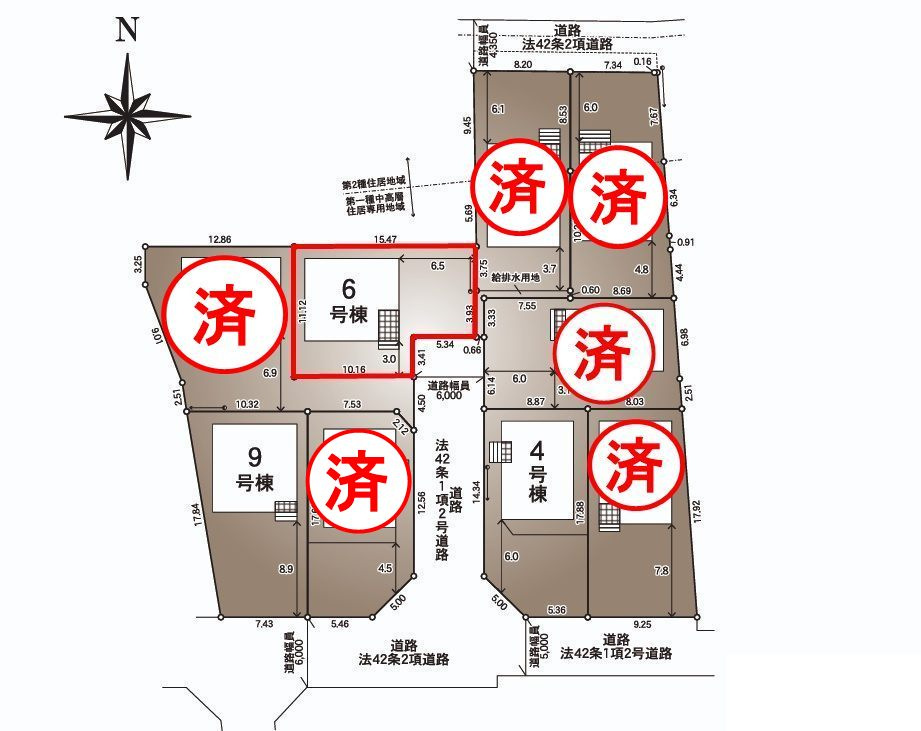 郡山市大槻町字林ノ東　　　６号棟　　　開成小学校、郡山第１中学区の区画図