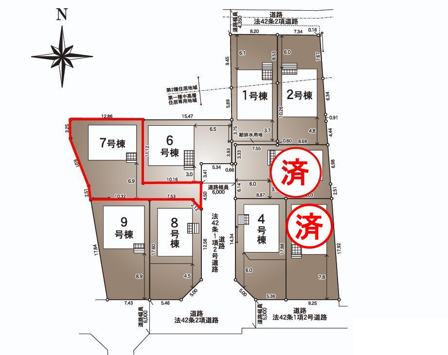 郡山市大槻町字林ノ東　　　７号棟　　　開成小学校、郡山第１中学区の区画図