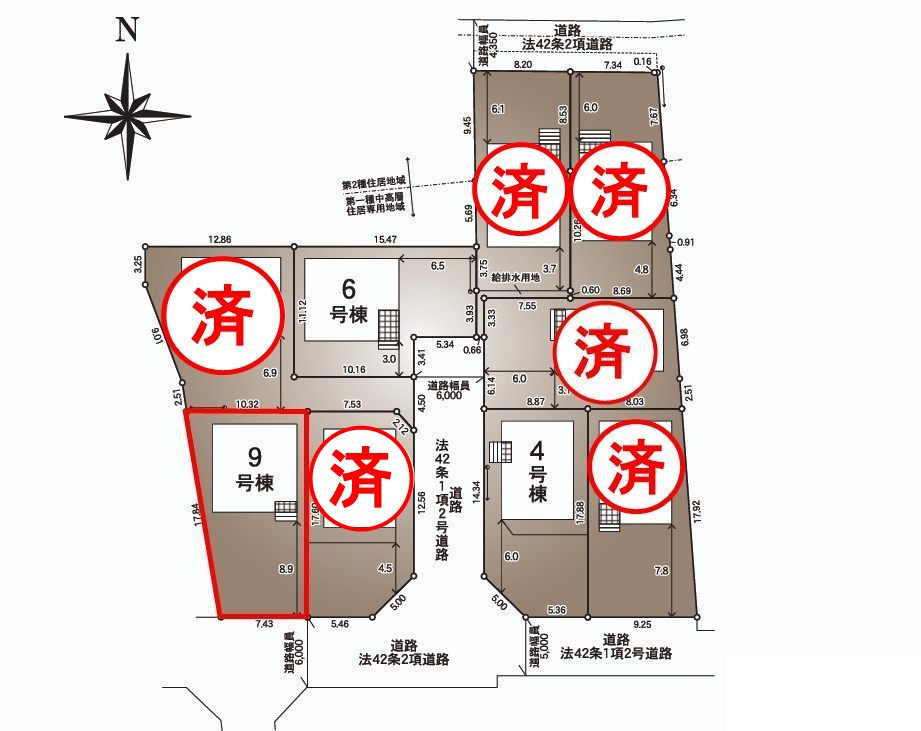 郡山市大槻町字林ノ東　　　９号棟　　　開成小学校、郡山第１中学区の区画図