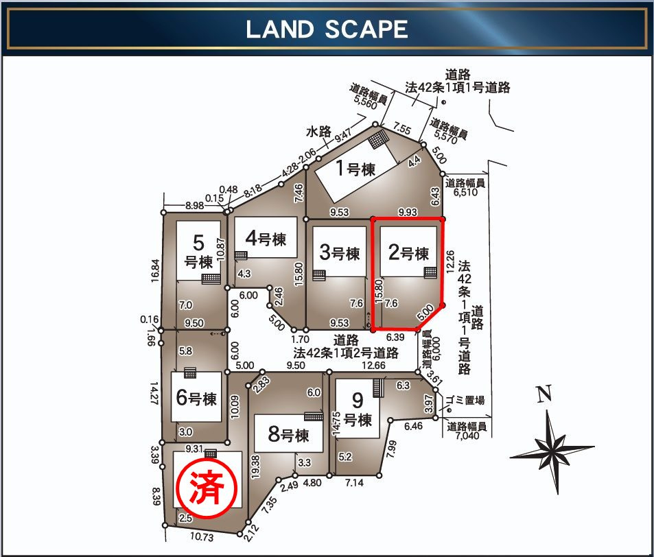 郡山市安積町笹川字高石坊　　　２号棟　　永盛小学校、安積中学区の区画図