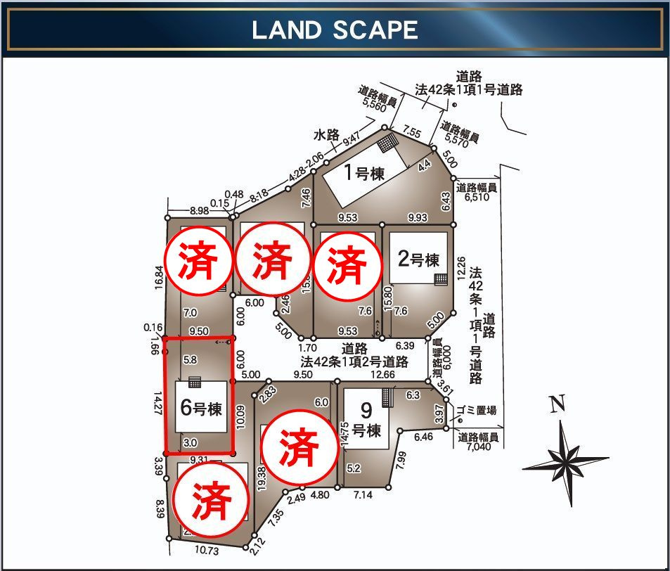 郡山市安積町笹川字高石坊　　　６号棟　　永盛小学校、安積中学区の区画図