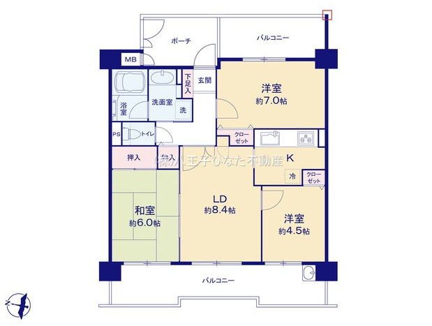 『八王子市マンション』ダイアパレス八王子アヴァンティ【仲介手数料無料】　八王子市大和田町3-7-16の間取り|～仲介手数料無料☆八王子ひなた不動産～ダイアパレス八王子アヴァンティ	