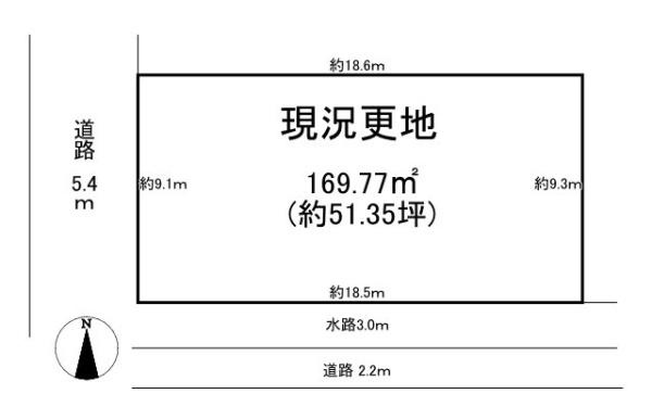 大和高田市田井新町　建築条件なし土地の土地図