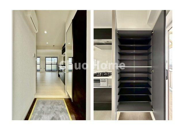 キャッスルマンションお花茶屋の玄関|【玄関】玄関には大型のシューズクローゼットを設置しておりますのでいつでもスッキリりとした空間を保てます。玄関周りを清潔に使うのはとても大事なことですよね。
