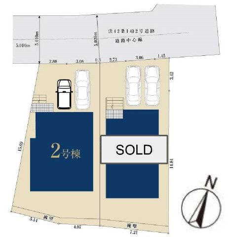 南本宿町市民の森や公園が身近。20帖超LDKとカースペース2台分を備えた新築戸建て★仲介手数料無料★の区画図|前面道路約5mの開放感ある立地。カースペース2台分を確保し、ゆとりある敷地配置で陽当たりや開放感も魅力の区画です。