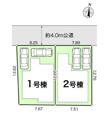 【残り1棟】高知市福井東町3期2棟　1号棟新築戸建ての区画図|駐車2台可能