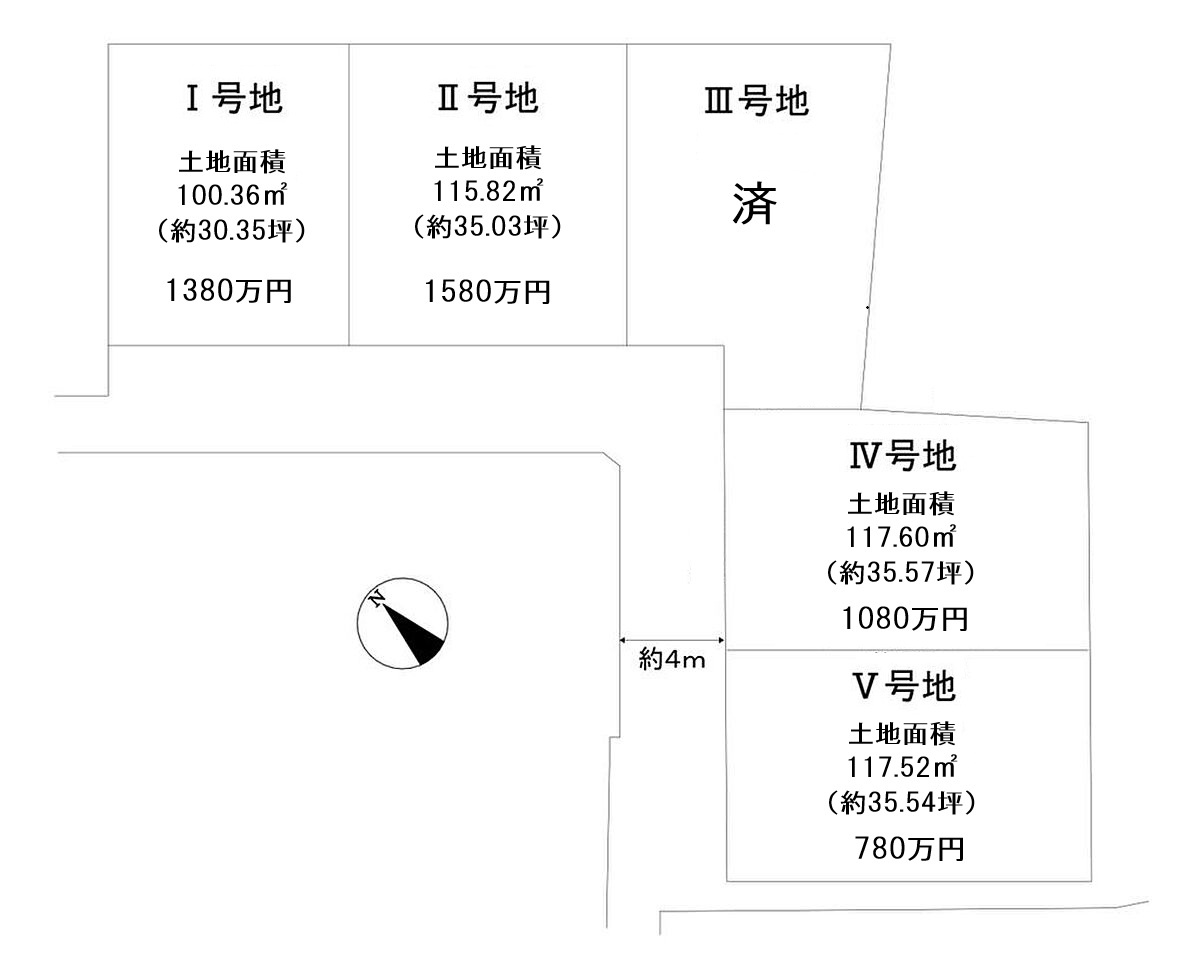 千原町１丁目　売土地　全５区画の土地図|全５区画・残４区画！土地面積約30.35坪～約35.57坪の更地ですよ！ぜひ現地でお確かめください♪