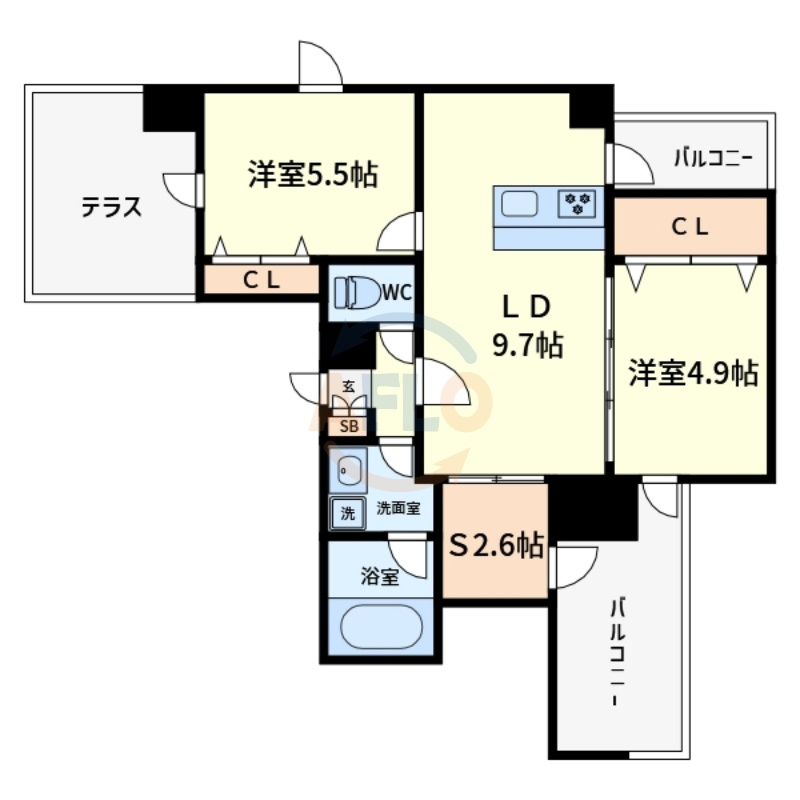 GROOVE堺東レジデンスの間取り|GROOVE堺東レジデンス　開放感のある間取り