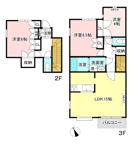 【間取り】 | 平成ハイツ | 3LDKのお部屋です！メゾネットタイプのお部屋に暮らしたいカップルさん・ファミリーさんにおすすめ！なんと言っても角部屋・最上階なのが嬉しい♪