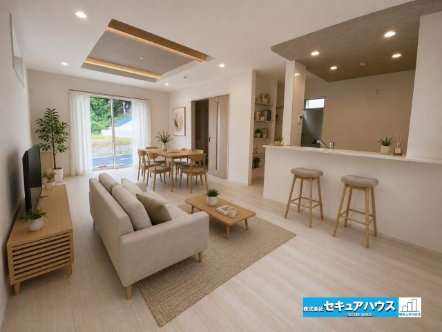 【今からご案内可能】知多郡東浦町藤江字三丁　全3棟の居間・リビング|【LDK】
◆日当たりが良く温かい広々リビングは家族の団らんスペースになります。