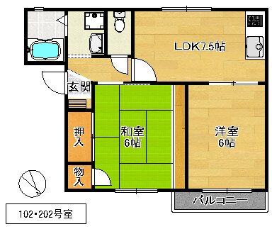 東大阪市森河内東２丁目のアパートの間取り