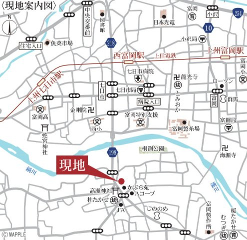 【新築】富岡市中高瀬第８　１号棟(全２棟)　リーブルガーデン　新築建売分譲の地図
