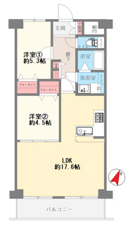 【間取り】 | ユニハイム千舟２号棟 | お二人様におすすめの２LDKの間取りです♪南東向きバルコニーで陽当たり良好です！！