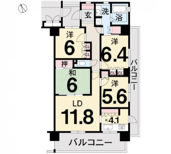 「角住居4LDK」高知市北新田町サーパス鏡川大橋　中古マンションの間取り|4LDKの使いやすい間取り♪ファミリーにもおすすめ！