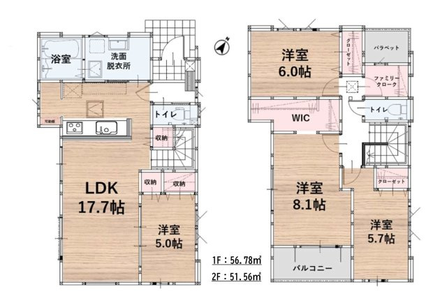 福岡市西区拾六町4丁目第6-1棟（1号棟）の区画図|配置図
