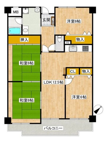 シャルマンコーポ西宮東の間取り|全室ゆとりの6帖以上