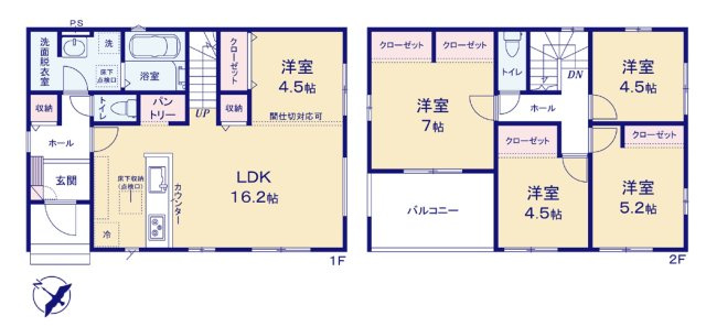 【間取り】 | 太田市浜町1期　ケイアイプランニング　全1棟 | ４LDKの家族みんなが過ごしやすい明るい間取りです♪