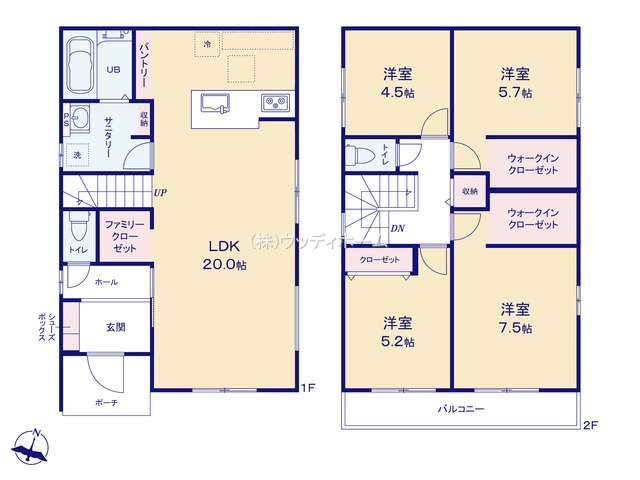 越谷市登戸町2期　新築一戸建て　1号棟の間取り