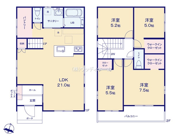 越谷市登戸町2期　新築一戸建て　2号棟の間取り