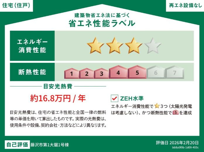 藤沢市大鋸3丁目新築戸建て　第1-1号棟の省エネ性能ラベル