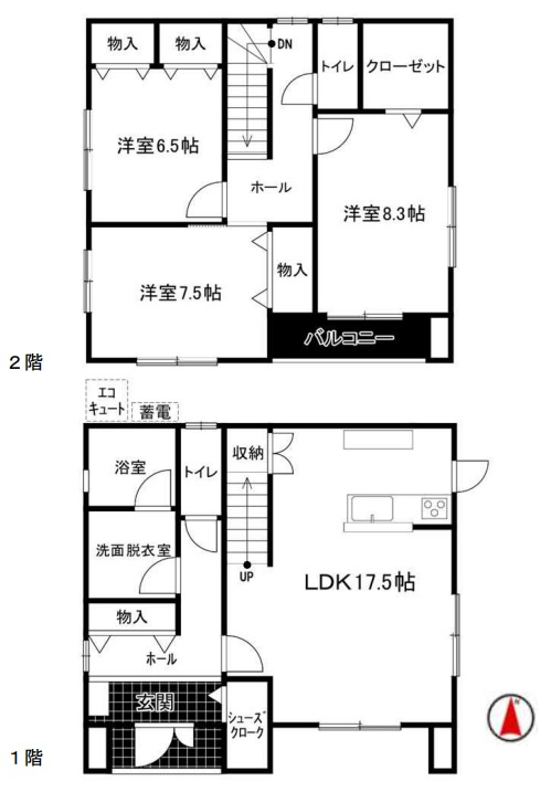 【中古戸建】熊谷市柿沼の間取り|■間取り図｜敷地面積：209.34㎡（約63.32坪）建物面積：109.00㎡（約32.97坪）