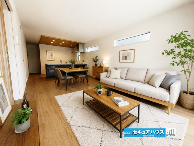 【完成しました！】東海市加木屋町唐畑　全1棟の居間・リビング|【LDKイメージ】
※家具はイメージです。
◆広々としたLDKは、家族団らんを楽しめる快適な空間です。家具も配置しやすく、家族の様子を見渡せる暮らしやすい間取りが魅力です。　　　　　　　　　　　　　　