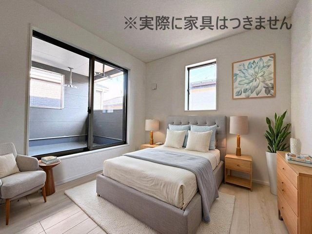 新築戸建・新築建売　福島市松木町第1　福島第二小・福島第二中の洋室|画像はバーチャルホームステージングの加工による演出で、実際の家具は付きません。