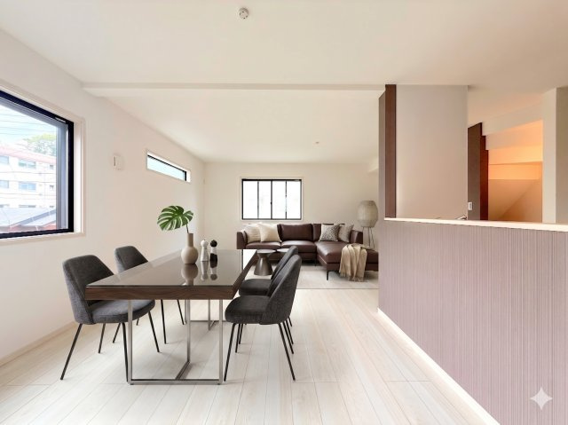 港南区芹が谷1丁目　新築戸建ての居間・リビング|◆リビングは一日中太陽の光が射し込みます。家族が集まる空間は、自然と笑顔が溢れます！(家具はイメージです)