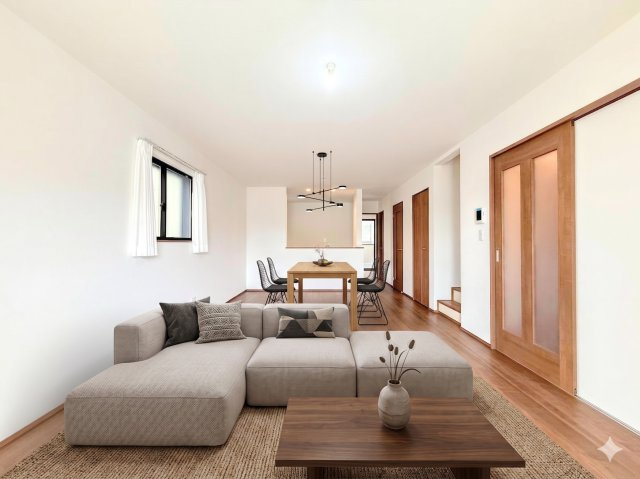 港南区日限山3丁目　新築戸建ての居間・リビング|［モデルハウス］◆一家だんらんのスペースとなるＬＤＫ。窓から明るい光が差し込み、思わず家族の会話も弾む快適な空間。