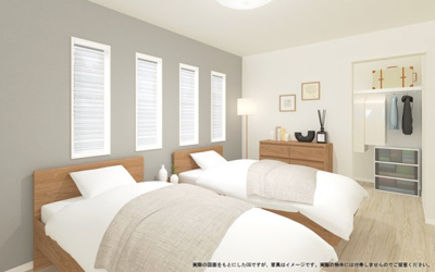 【完成予想図】 | 【主寝室イメージパース】
※画像は設計図面を基に作成したイメージです。