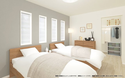 【完成予想図】 | 【主寝室イメージパース】
※画像は設計図面を基に作成したイメージです。