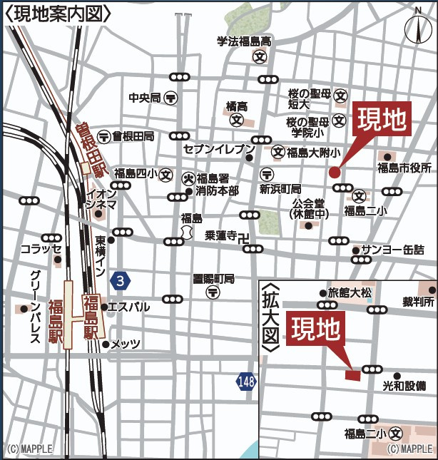 新築戸建・新築建売　福島市松木町第1　福島第二小・福島第二中の地図|現地案内図