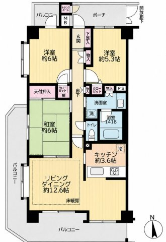 【間取り】 | ネオマイム北寺尾　ペット飼育可/ 南西向きバルコニー/高台につき展望良好