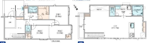 藤沢市鵠沼海岸３丁目　新築戸建　の間取り|南向き　２SLDK