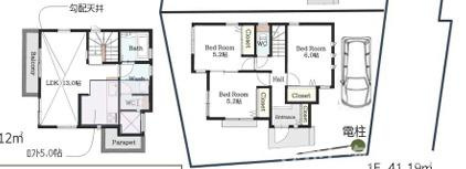藤沢市本鵠沼５丁目　新築戸建　全２棟の間取り|南向き　３LDK