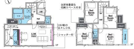茅ヶ崎市出口町　新築戸建の間取り|南向き　４LDK